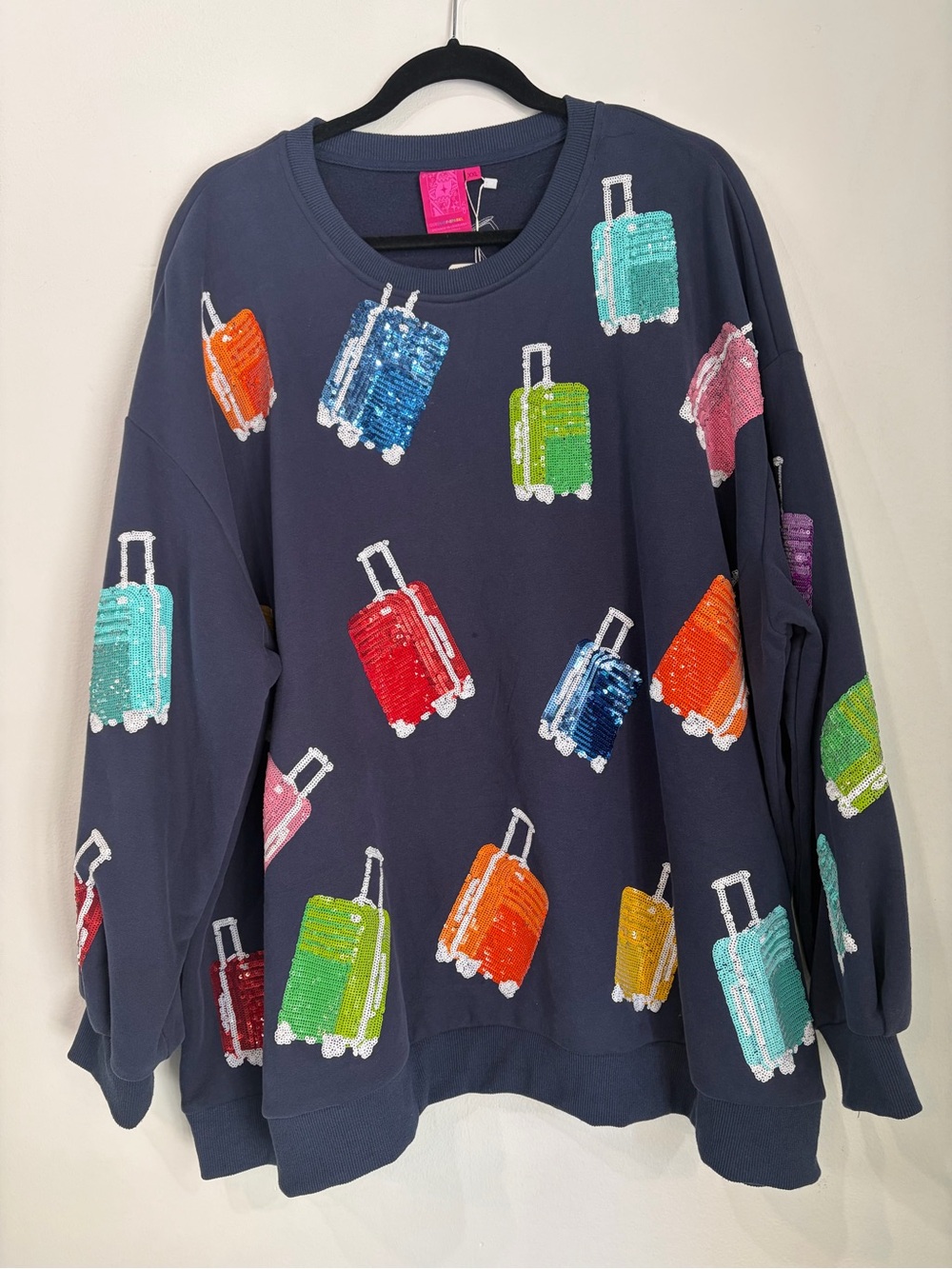 QUEEN OF SPARKLES navy sweatshirt with hot pink label